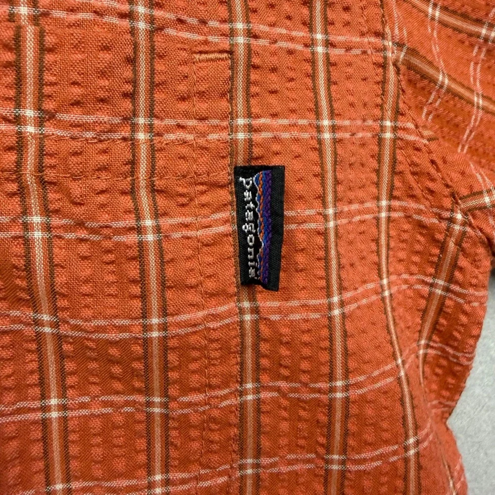 Patagonia Plaid Button Up Shirt Kids Small 7-8 Orange Short Sleeve Gorpcore